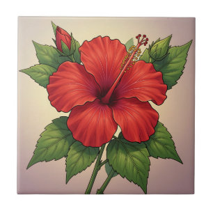 Azulejo Hibisco Rojo Tropical Audaz