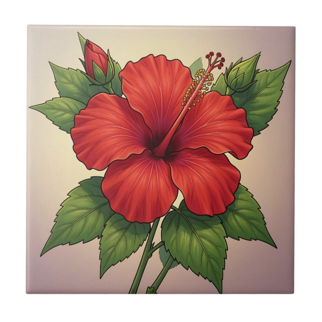 Azulejo Hibisco Rojo Tropical Audaz (Frente)