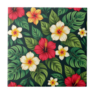 Azulejo Hibisco Tropical Patrón Monstera