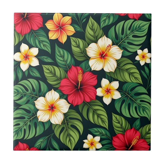 Azulejo Hibisco Tropical Patrón Monstera (Frente)