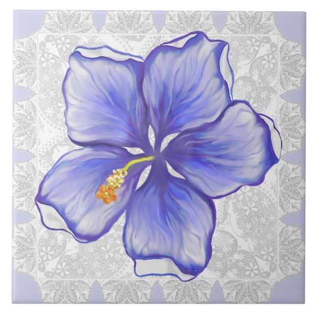 Azulejo Hibiscus & lace BLUE (Frente)