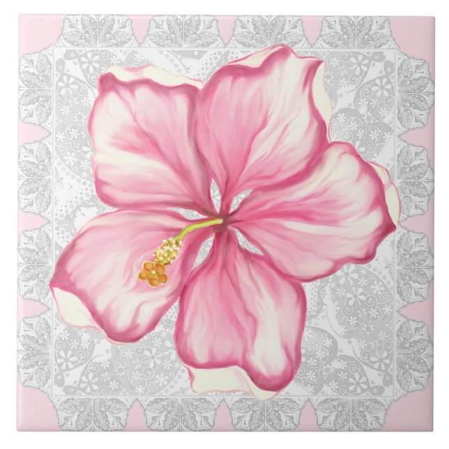 Azulejo Hibiscus & lace PINK (Frente)