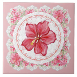 Azulejo Hibiscus & lace RED