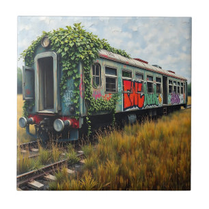 Azulejo Hiedra y grafitis cubren tren abandonado