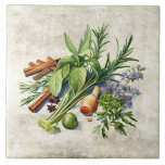 Azulejo Hierbas acuáticas Textura falsa<br><div class="desc">Diseño gráfico de acuarela rústica de hierbas y canela. Un estilo de campo vintage. Perfecto para su cocina de campo francesa o casa de campo.</div>