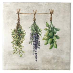 Azulejo Hierbas Flores Acuarela Rústica
