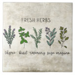Azulejo Hierbas frescas Thyme Basil Rustic Farmhouse<br><div class="desc">Hierbas frescas como tomillo,  albahaca,  salvia,  romero y orégano sobre un fondo rústico. Se utilizó una simple acuarela para hacer esta cerámica de granja.</div>