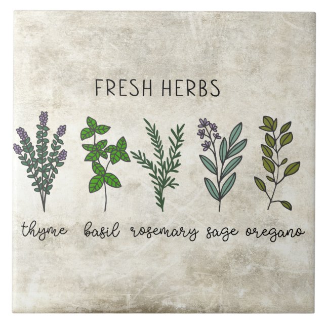 Azulejo Hierbas frescas Thyme Basil Rustic Farmhouse (Frente)