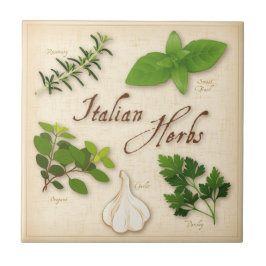 Azulejo Hierbas italianas, Basil, Oregano, Parsley, Garlic