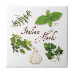 Azulejo Hierbas italianas, Basil, Oregano, Parsley, Garlic