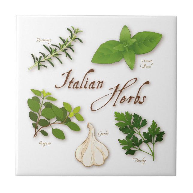Azulejo Hierbas italianas, Basil, Oregano, Parsley, Garlic (Frente)