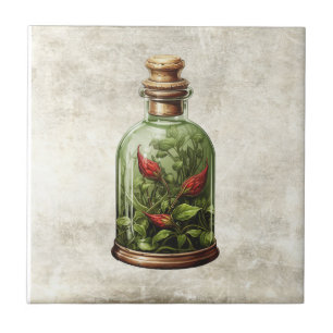 Azulejo Hierbas Rústicas Botella Vintage Cerámica Cabaña