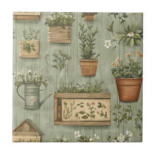 Azulejo Hierbas Verdes Rústicas Madera Cerámica Vintage