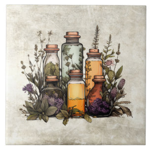 Azulejo Hierbas y especias rústicas en botellas Acuarelas