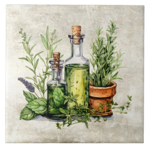 Azulejo Hierbas y especias rústicas en botellas y macetas