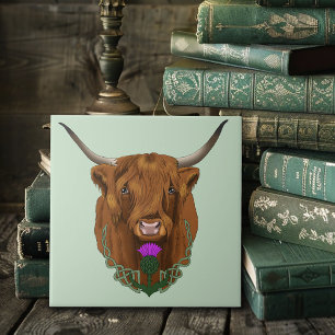 Azulejo Highland Scottish Cow Purple Celtic Knot Work
