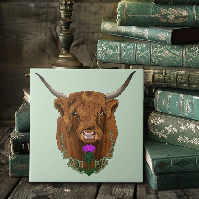 Azulejo Highland Scottish Cow Purple Celtic Knot Work (Subido por el creador)