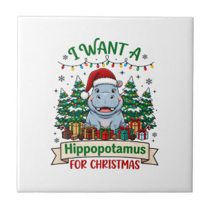 Azulejo Hipopótamo Navidad Hipopótamo Sombrero Santa Árbol