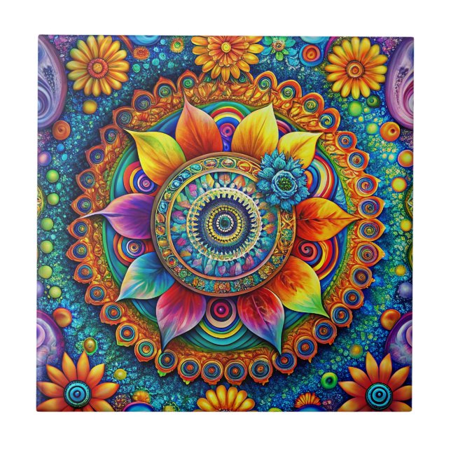 Azulejo Hippie Art Cerámica Tile (Frente)