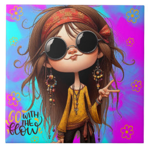 Azulejo Hippie Quirky Chica Flujo Cerámica Tile