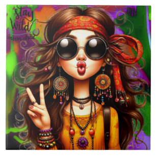 Azulejo Hippie Quirky Chica Moon Tile Cerámico Infantil