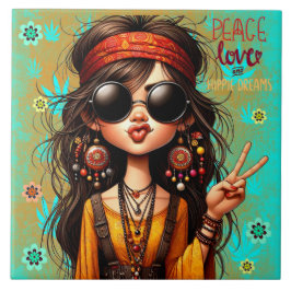 Azulejo Hippie Quirky Tile Cerámico de Paz y Amor