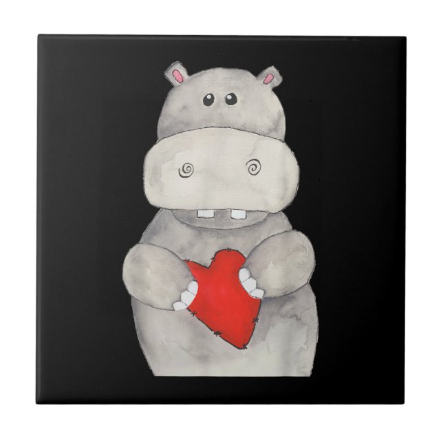 Azulejo Hippo cutáneo Hipopótamo Sujeto corazón | Love Hip (Frente)