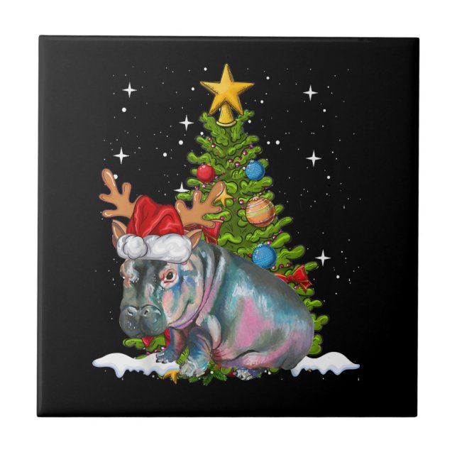 Azulejo Hippo Fiona Árbol de Navidad Hippopótamo (Frente)