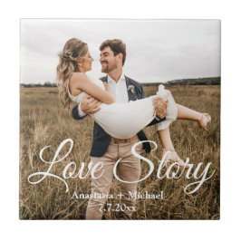 Azulejo historia de amor, foto de boda aniversario elegant