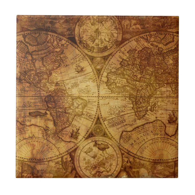 Azulejo Histórico Mapa del Mundo Antiguo (Frente)