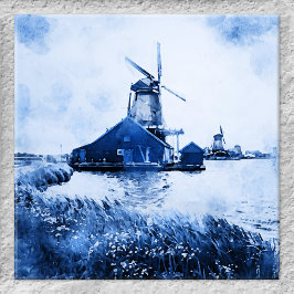 Azulejo Histórico Mill Watercolor Delft Blue Tile