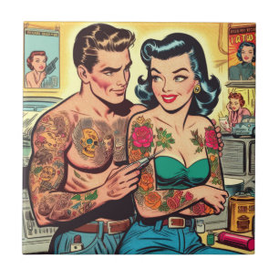 Azulejo Historietas antiguas de parejas de tatuajes