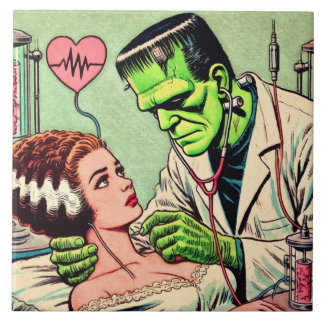 Azulejo Historietas de amor de los monstruos retro