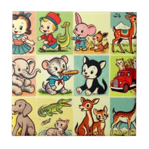 Azulejo Historietas de animales retro-trillados