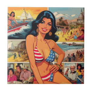 Azulejo Historietas de Chica de verano antiguas