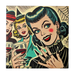 Azulejo Historietas de Chicas de Halloween retro góticos
