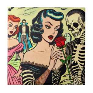 Azulejo Historietas de terror de Chica de vampiros retro
