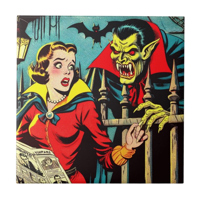 Azulejo Historietas de vampiros de terror retro (Frente)