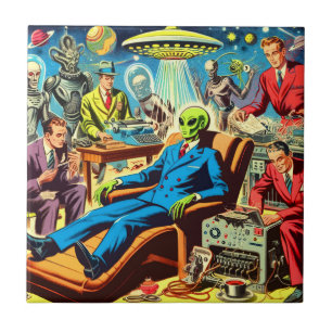Azulejo Historietas Retro De Ufo Alien Sci-fi