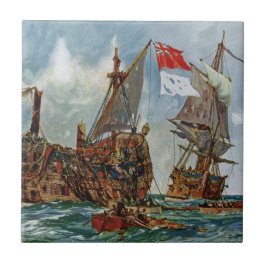 Azulejo HMS Nottingham y buque de guerra Mars 1703