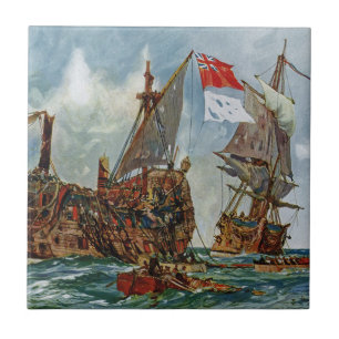 Azulejo HMS Nottingham y buque de guerra Mars 1703