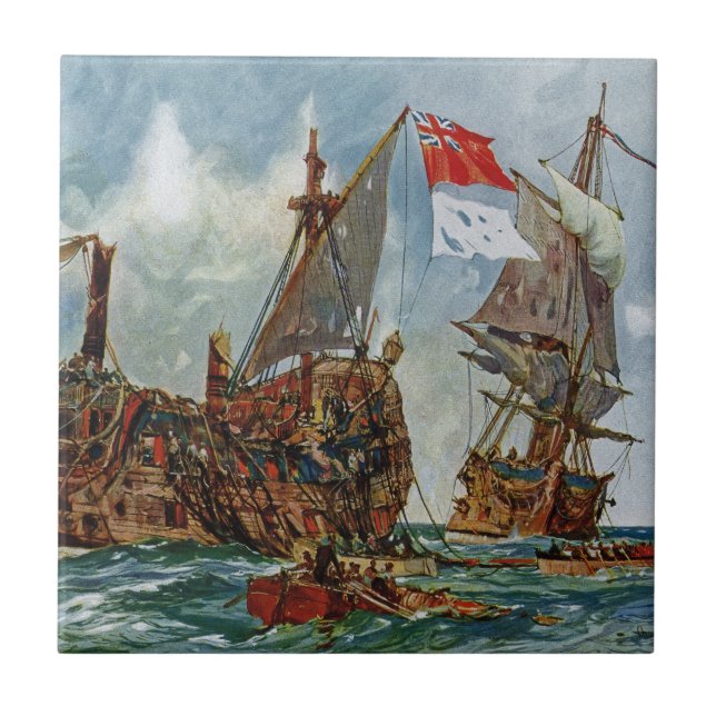 Azulejo HMS Nottingham y buque de guerra Mars 1703 (Frente)