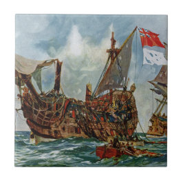 Azulejo HMS Nottingham y buque de guerra Mars 1703