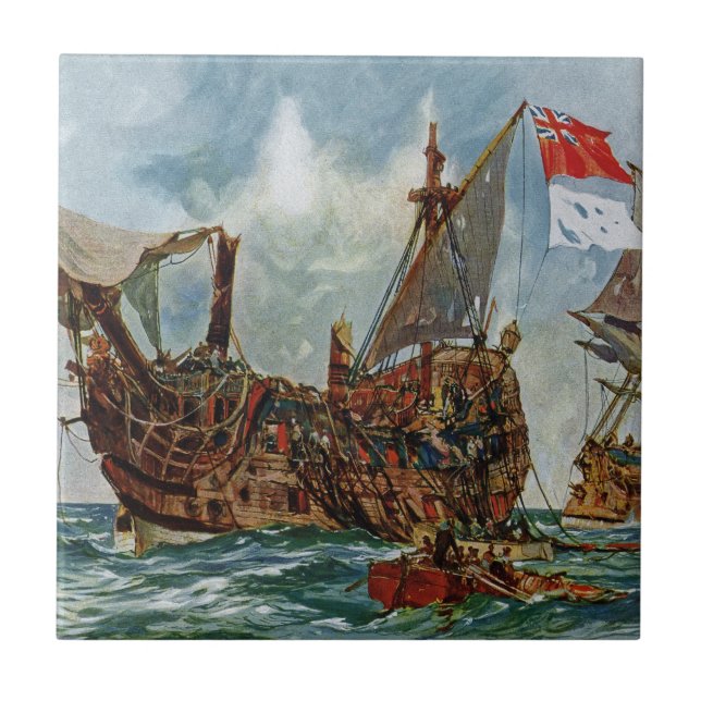 Azulejo HMS Nottingham y buque de guerra Mars 1703 (Frente)