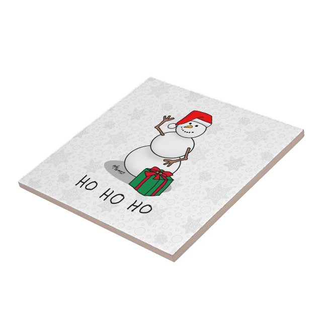 Azulejo Ho Ho Ho Ho Ho Feliz Navidad Santa Cute Snowman (Lado)