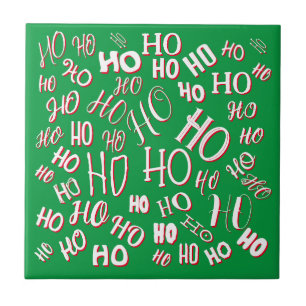 Azulejo HO HO HO patrón de texto de Navidad blanco verde r