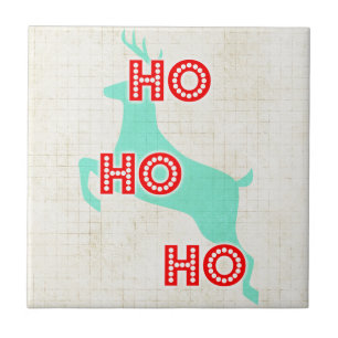 Azulejo ho ho ho reno rojo azul navidad vintage