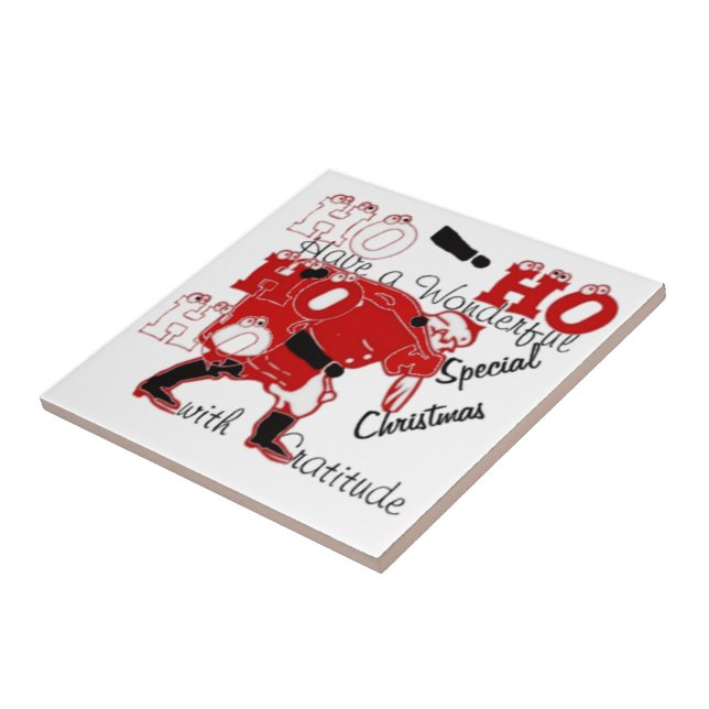 Azulejo HO HO HO tiene Navidades maravillosos con gratitud (Lado)