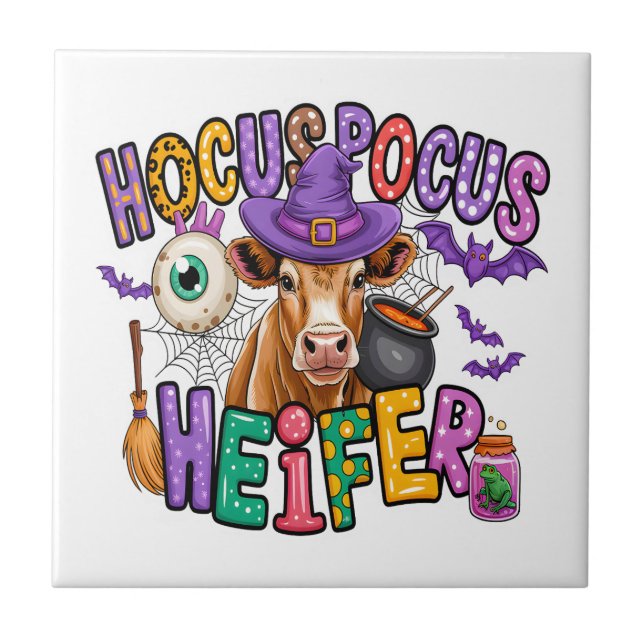 Azulejo Hocus Pocus Heifer Halloween Cow (Frente)