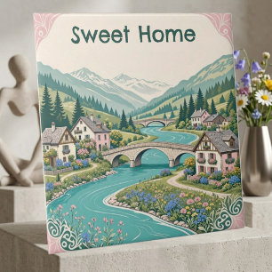 Azulejo Hogar Dulce Alpino Nevado Pradera Escénica Chalet